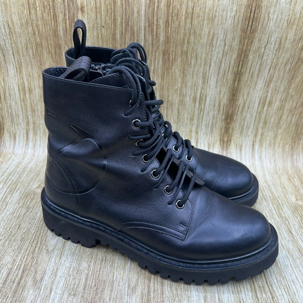 Valentino Garavani Combat Boots Womens Size 8 EU 38 Black Leather VLogo Lug Sole